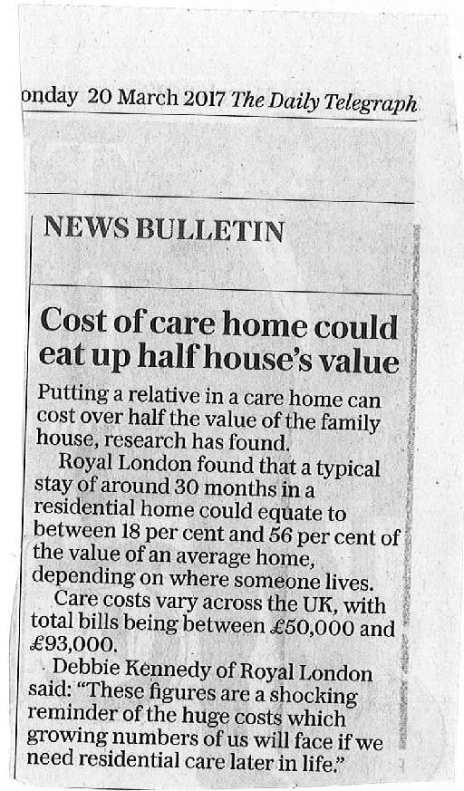 Cost of care home could eat up half house's value